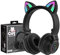 YUSONIC Wireless Cat Ear Headphones, LED Light Up, Bluetooth Headphone Foldable Design, Kids Headset for Cellphone Tablets and Laptops (black)