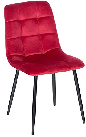 CLP Esszimmerstuhl Antibes | Samt | Gepolstert | Küchenstuhl | Metallbeine mit Bodenschonern | Belastbar bis 150 kg, Farbe:rot