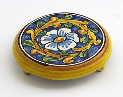 Porta caffettiera in ceramica siciliana blu giallo verde rosso di santo stefano di camastra decorata a mano barocco Art 20