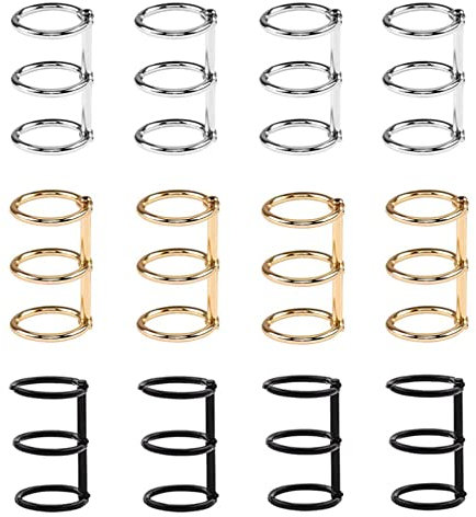 Sctmda 12-teiliger 3-Ringe Buchringe Metall Buchbinder 25mm Buchring Loseblatt Ringbuch Metall Lose Blatt Buch Ringe Loseblattbinder für Notebook DIY Bücher Schwarz, Silber, Gold