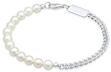 Kuzzoi Buddha Herren Armband aus einer Panzerkette in 925 Sterling Silber und Muschelkernperlen, Perlenarmband für den Mann, Länge 19 cm
