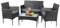 Panana Polyrattan Gartenmöbel-Set Balkonmöbel Lounge-Set Sitzgruppe Tisch mit Glasplatte Stühle Patio Wintergarten Outdoor Graues Rattan mit grauen Kissen
