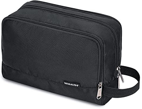 WANDF Toiletry Bag Water-Resistant Nylon Travel Wash Bag Lightweight Dopp Kit for Men and Women(A-Pure Black)