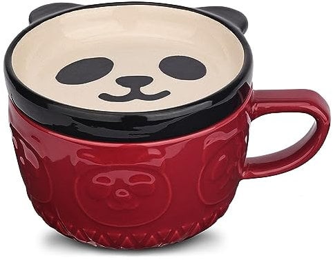 JNSMFC Lindo Taza de Cerámica panda con tapa,Kawaii Tazas de café o Tazas de Té para los amantes de los panda,Divertida Copa de panda para mujeres, niños, navidad, regalos de cumpleaños, 300ML