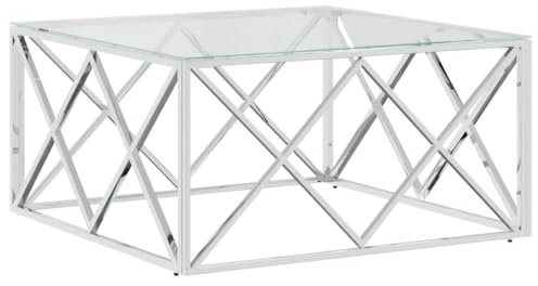 vidaXL Couchtisch, Beistelltisch mit viel Platz für Snacks Getränke, Sofatisch für Wohnzimmer, Tisch Kaffeetisch Telefontisch, Edelstahl Glas