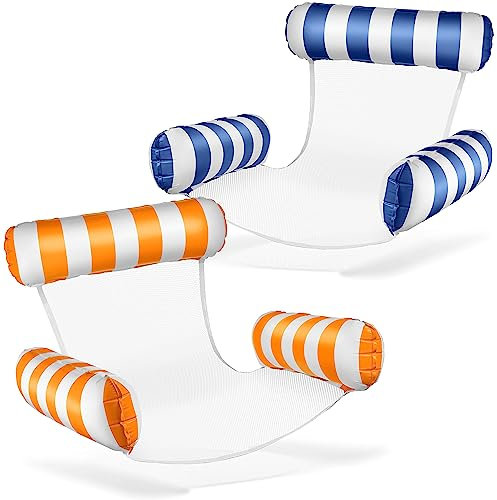 Balinco Luftmatratze Pool, Aufblasbarer Sessel, Wasserstuhl mit Rückenlehne und Armlehnen, Schwimmsitz, Poolsitz, Sonnenstuhl, Wasser Relaxstuhl (Blau/Weiß + Orange/Weiß)
