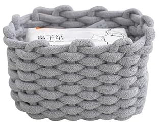 Korb Geflochten Set Aufbewahrungskorb Geflochten Baumwollseil Körbe Wickeltisch Organizer Korb Aufbewahrung Geflochten Für Kinderzimmer, Schreibtisch, Picknickkorb (Grau) 20x15x12cm