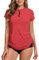 UV Shirt Damen Wasser 1/4 Reißverschluss Schwimmshirt Rashguard Damen Badeshirt Kurzarm Schwimm Tshirt Verstellbarer Saum UPF 50+ Wassermelone Rot XXL