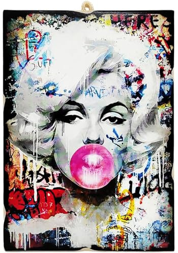 KUSTOM ART Wandbild Serie Schauspieler Prominente Marilyn Monroe Chewing Gum Street Art Druck auf Holz 25 x 18 cm