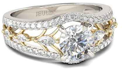 Jeulia Rundschliff-Ringe aus Sterlingsilber für Damen zweifarbig, Verlobungsringe mit Schmuckschatulle für Ehefrau, Freundin, Hochzeit, Jahrestag, Valentinstag (Silber, 56(17.7))