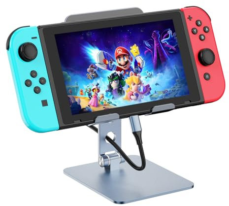 Phone Tablet Stand for Nintendo Switch, Adjustable Portable Aluminum Holder for 4-16'' Ipad Pro Kindle Monitor, Airplane Travel Foldable iPhone Stand on Bed Desk Kitchen, Office Light Accessories