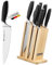 GROSSMAN® Toronto Messerblock | 7-teiliges Messerset mit Messerhalter | Deutschem Edelstahl Klingen | Gummibaum Messerständer mit Messer | Küchenmesser Set (Beige | Tiefschwarz, 7-teilig)