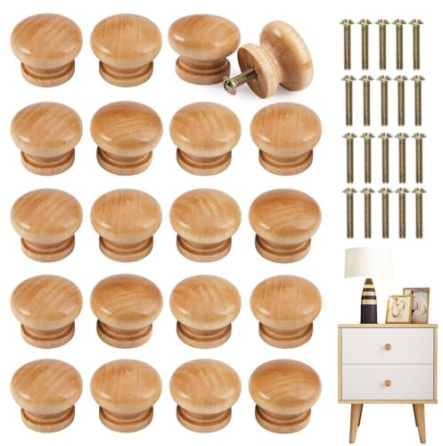 PetGlimmer 20 Piezas Tiradores Madera de Muebles, 28 x 21 mm Universal Pomos Armario Madera Cajones, Redondos Pomos y Tiradores con Tornillos, Tiradore Armarios para Cocina, Aparador, Dormitorio