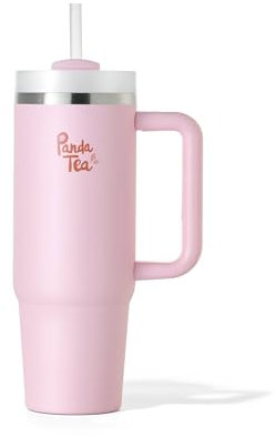 Panda Tea - Mug XXL avec Paille - 900 mL - Rose - Gourde Inox Isotherme avec Paille – Boissons Chaudes & Froides - Bouteille Thermos Double Paroi – Gourde Grande Capacité