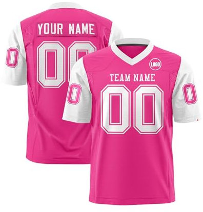 Maillot Football Personnalisé pour Adulte et Enfant, Homme et Femme Ballon Football Americain Oversize Sport Tee Rugby Shirt Personnalisable avec Nom Numéro L'équipe et Logo
