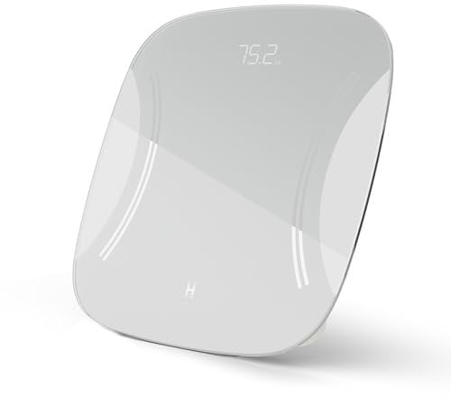 HoMedics Essential Körpergewichtswaage - Digitale Personenwaage mit LED-Anzeige, Präzise Gewichtsverfolgung in kg/lbs/st, Moderne Personenwaage mit glattem Hartglas und rutschfesten Füßen