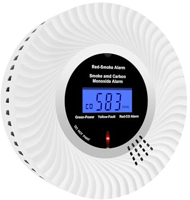 Scondaor Détecteur de Fumée et de Monoxyde de Carbone Combiné avec écran LCD et Batterie Pendant 10 Ans, Détecteur de Fumée et Capteur de Monoxyde de Carbone avec Test/Muet, Lot de 1