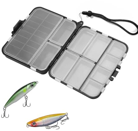 LNSYSNS Köderbox Angeln, 12 x 9,5 x 3,5 cm, Tackle Box Angeln mit 12 Fächern & 14 Einsätzen | Angel Zubehör Doppelschichtig | Inkl Tragegriff | Köder-Organisation