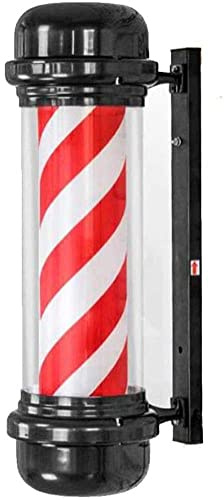 SXSHEYS Poste de barbería LED - Letrero de peluquería Giratorio Retro, Resistente al Agua, con Rayas Rojas y Blancas, lámpara de Pared para Publicidad Exterior iluminada.