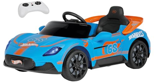 Peg Perego Hot Wheels RC Electric Ride On Car for Toddlers, 12V Battery Powered Toy Car with Remote Control & Manual Mode, Opening Doors, Lights & Sounds, Ages 18+ Months, Blue