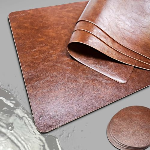 Platzdeckchen Abwaschbar, Hochwertige Tischsets Platzsets Abwaschbar 4er Set, Platzset Leder, Tisch Untersetzer Set Kunstleder rutschfest-Wasserdicht, Tisch Sets Modern für Esstisch(Braun,Rechteckig)