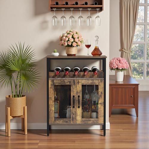 Warmiehomy Industrial Rustic Sideboard, Wine Cabinet, Kitchen Cabinet | Retro Style for Living Room, Home Bar, Café, Pub Rustic Brown & Black 60CM x 34CM x 79CM