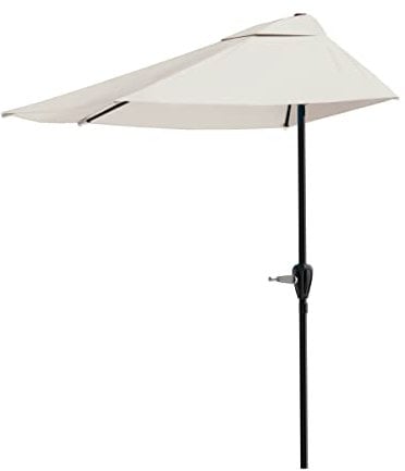 Pure Garden Sombrilla de medio patio de 9 pies – Toldo de sombra de apertura de semicírculo de manivela fácil – Para muebles contra una pared, porche o balcón (bronceado)