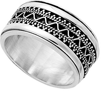 81stgeneration 925 Silber Spinner Ring für Damen | Breites Ehering mit Flacher Kante und Kunstvollem Muster | Zickzack-Ring aus Sterlingsilber mit Granulation | Klobige Zappelringe für Herren