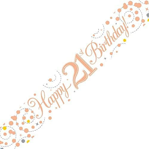 9ft Banner Sparkling Fizz 21st Birthday White & Rose Gold Holographic