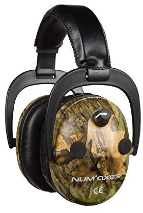 NUM'AXES - Casque Antibruit Électronique CAS1021 - Tir, Chasse, Jardinage - 4 Micros Haute Fréquence - Atténuation Moy. du Bruit : 21 dB - Déclenchement Automatique à 82 dB - Autonomie : 250 h - Camo