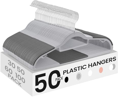 SONGMICS Pack of 50 Coat Hangers, Space-Saving Plastic Clothes Hangers