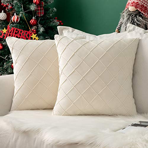 MIULEE 2er Set Samt Kissenbezug Gitter Sofakissen Dekokissen Kissenhülle Kissenbezüge Couchkissen Kissen Samtkissen Weich Einfarbig Zierkissen für Sofa Wohnzimmer 45x45 cm Milchweiß