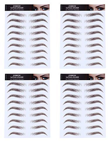 Minkissy 4Pcs Haarähnliche Authentische Augenbrauen Natürliche Tätowierung Augenbrauenaufkleber Wasserdichte Augenbrauen Übertragen Aufkleber für Frauen Männer (Braun)