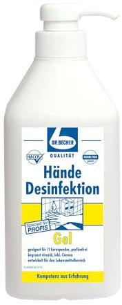2x DR. BECHER Hände Desinfektion Gel | farbstofffreies Desinfektionsgel für die menschliche Hygiene | in 1 Liter Flasche mit Dosierpumpe | plus Gratis Thank You Aufkleber