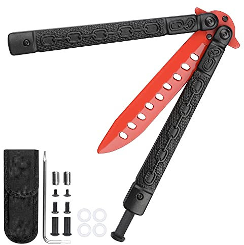 Schmetterlingsmesser-TrainingsgeräT, Cs-Go-üBungsmesser, Klappbares Taktisches TrainingsgeräT, Balisong-Trainer, 100% Sicherheits-Schmetterlingsmesser, Zum üBen Von Flipping-FäHigkeiten (rot)