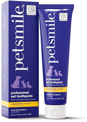 Petsmile Professional Pet Toothpaste for Cats & Dogs - VOHC Accepted Toothpaste - Clinically Proven to Control Plaque & Tartar Calprox Formula (London Broil, 4.2 Oz)