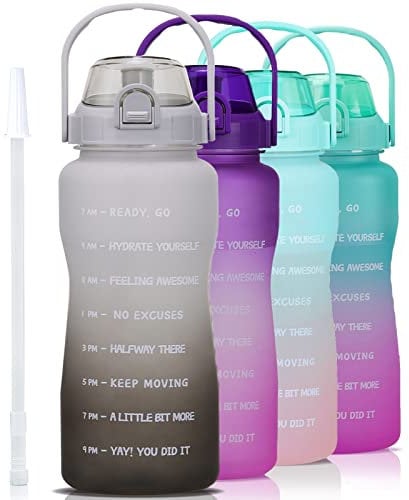 VENNERLI Drinking Water Bottle with Straw & Motivational Time Marker 2.2L BPA Free Leak proof Free Non-Toxic for Fitness,Gym and Outdoor Activity Sports Bottle 64oz Gradual White