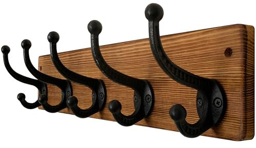 WEBI Rustic Coat Rack Wall Mount,5 Cast Iron Coat Hooks Wall Mounted,Heavy Duty Wall Coat Hanger Hooks for Hanging Coats,Clothes,Rustic Brown