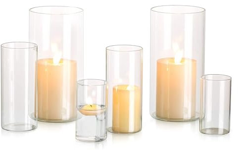 Kerzenhalter Glas Set Kerzenständer Glaszylinder: Modern Windlicht Für Stumpenkerzen Teelicht Pampasgras Vasen Hochzeit Tischdeko Glasvase Zylinder Deko Wohnzimmer Esstisch (S+M+L, 2 Sätze)