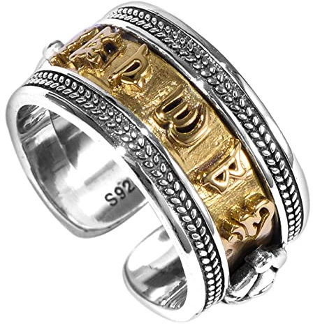 Beydodo Bague Ajustable Homme, Bague Argent Massif 925 Bague Mantra Argent Or