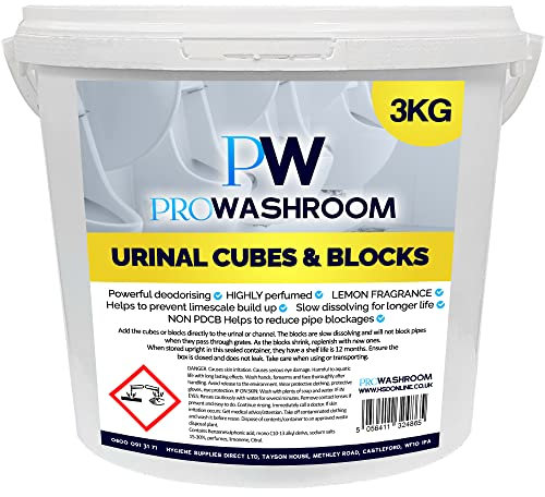 PW PROWASHROOM Urinal Channel Blocks 3KG - Lemon Fragrance - Non PDCB - Slow Dissolving - 30 Day Control