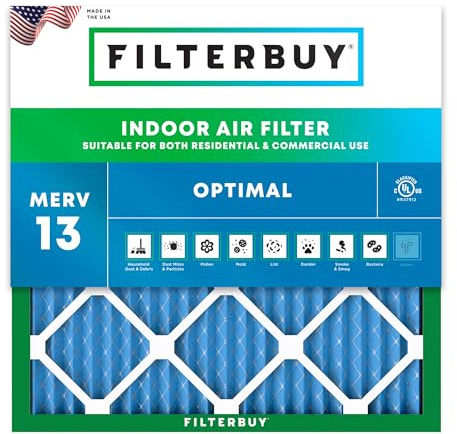 Filterbuy 23.5x23.5x1 Air Filter MERV 13 Optimal Smoke & Allergy Defense (1-Pack), Electrostatic Pleated HVAC AC Furnace Filters Replacement, Made in USA (Actual Size: 23.38 x 23.38 x 0.75)