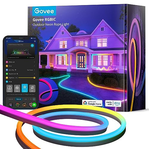 Govee Outdoor Neon LED Strip 10M, RGBIC LED Strip mit with 64+ Scenes, Music Sync, Works with Alexa Google Assistant, IP67 Waterproof Ground Lights Neon Strip for Garden Yards Walls Pathway