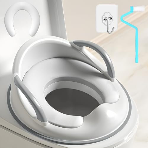 MULEVIP Réducteur Toilette Enfant,Rehausseur WC Enfant,Adaptateur WC Enfant,Adaptateur Toilette Enfant avec Coussin Poignée Dossier,Reducteur WC Enfant Réducteurs de Toilettes pour Bébé de 1 à 5 ans