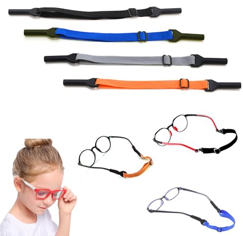 OHYER 4 Stück Brillenband Schutzbrille Brillenband Verstellbare Mehrfarbig Damen Polyester brillenschnur Grau Schwarz Orange blau Durchmesser der Löcher 5 mm Band für Kinder-Sport-Lese-Sonnenbrille