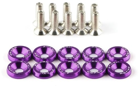 Wambere 10 Stück Universal M6 x 20mm Schraubenscheiben Auto Schrauben Aluminium Stoßfänger Unterlegscheibe Unterlegscheibe,KotflüGel Unterlegscheibe Schraube,Autozubehör Motorraum Dress Up,Lila
