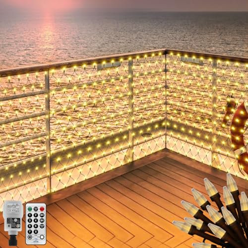 CERIAL 6 X 2M Außen Lichternetz for Bushes mit Stecker,Diamant 300LED Lichterkette Netz Außen Garten Mesh Lichterkette Weihnachtsbeleuchtung Wasserdichte mit Fernbedienung für Christmas(Warmweiß)