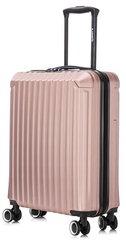 R.Leone Valigia Trolley Bagaglio a mano 55x40x20cm Rigido Ultraleggero in ABS 4 Ruote Autonome 3N (2208 55X40X20cm, Rose Gold)