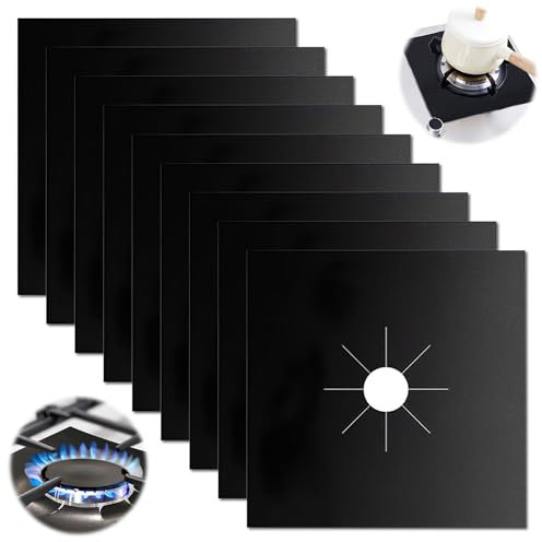 Lotbun 9 Pcs Housse pour plaque de cuisson à gaz, lavable protection plaque cuisson gaz,protege plan de travail cuisine, tapis de nettoyage réutilisable pour plaque de cuisson à gaz (27 * 27cm)