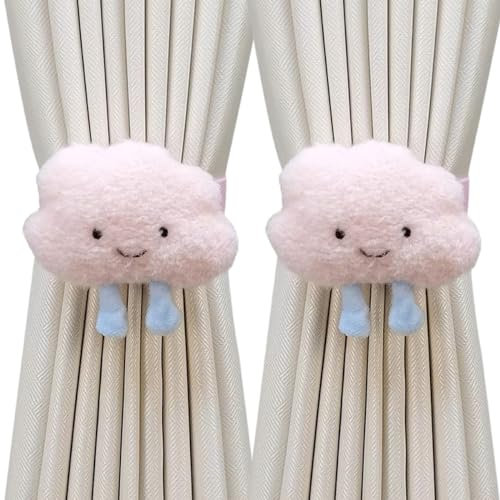 Uoocg 2 Stück Vorhänge Raffhalter Cartoon, Vorhang Straps, Vorhang Schnalle Haken Clip für Kinderzimmer Dekorationen (Rosa Wolken)